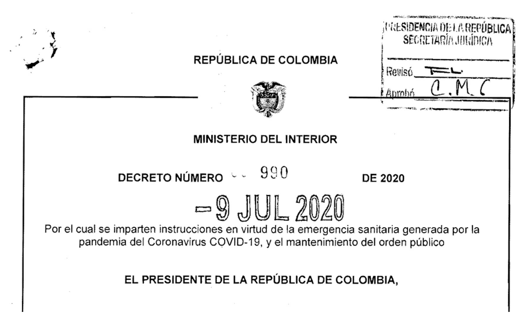A través del Decreto 990, Gobierno establece medidas para municipios según su nivel de afectación por covid-19