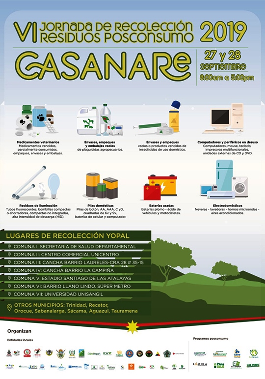 Este 27 Y 28 de septiembre, se desarrolla en Casanare la VI Jornada de Recolección de Residuos Pos Consumo