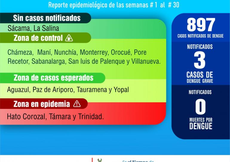89% de los municipios en Casanare tienen casos de Dengue, letalidad por esta enfermedad es mayor a las asociadas por el covid-19