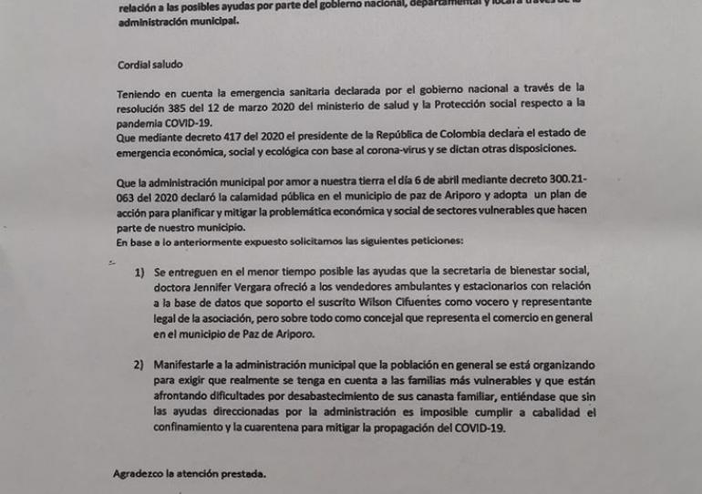 Vendedores ambulantes y estacionarios piden ayudas a la Administración Municipal de Paz de Ariporo