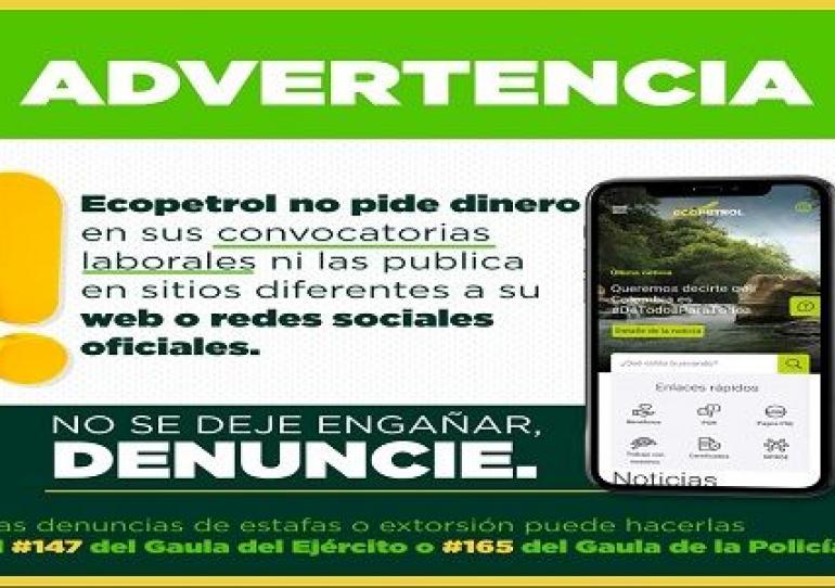 Ecopetrol alerta por falsas convocatorias laborales en Casanare a nombre de la Empresa