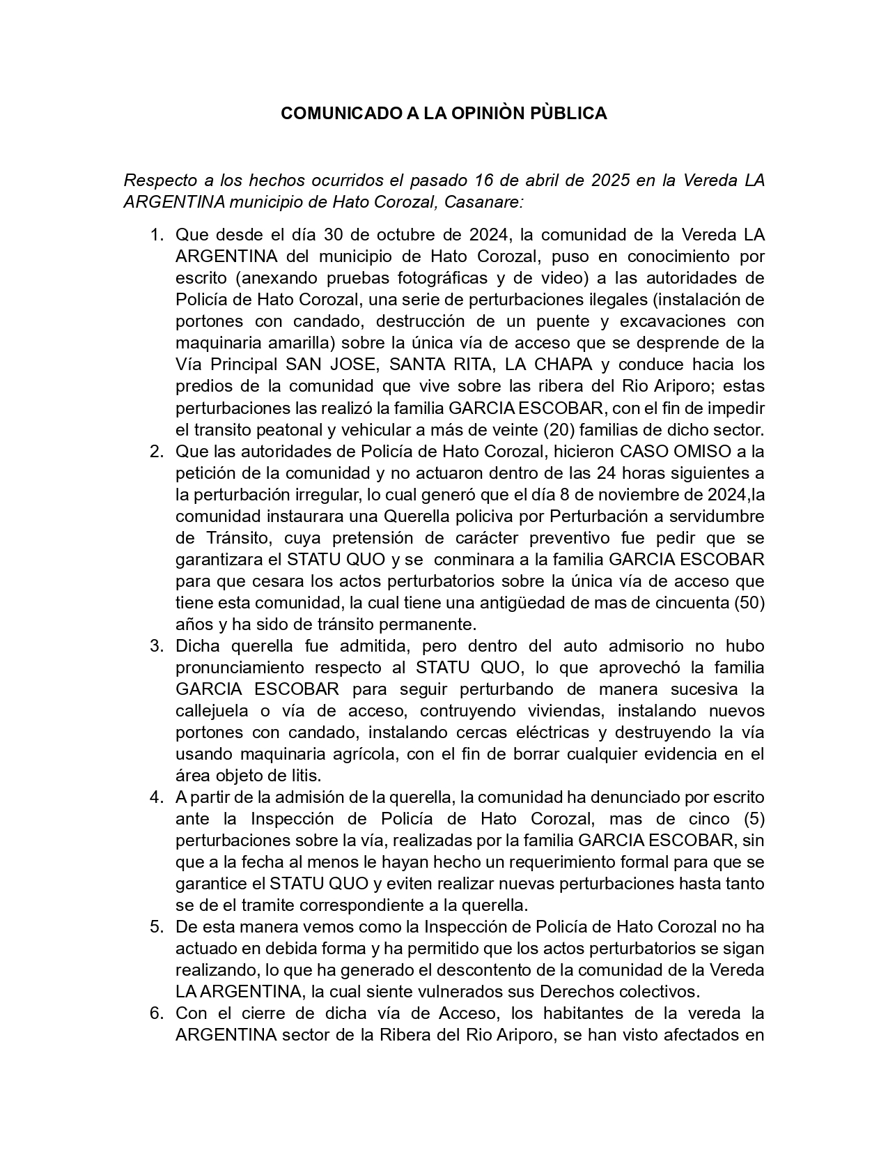 Comunicado 1