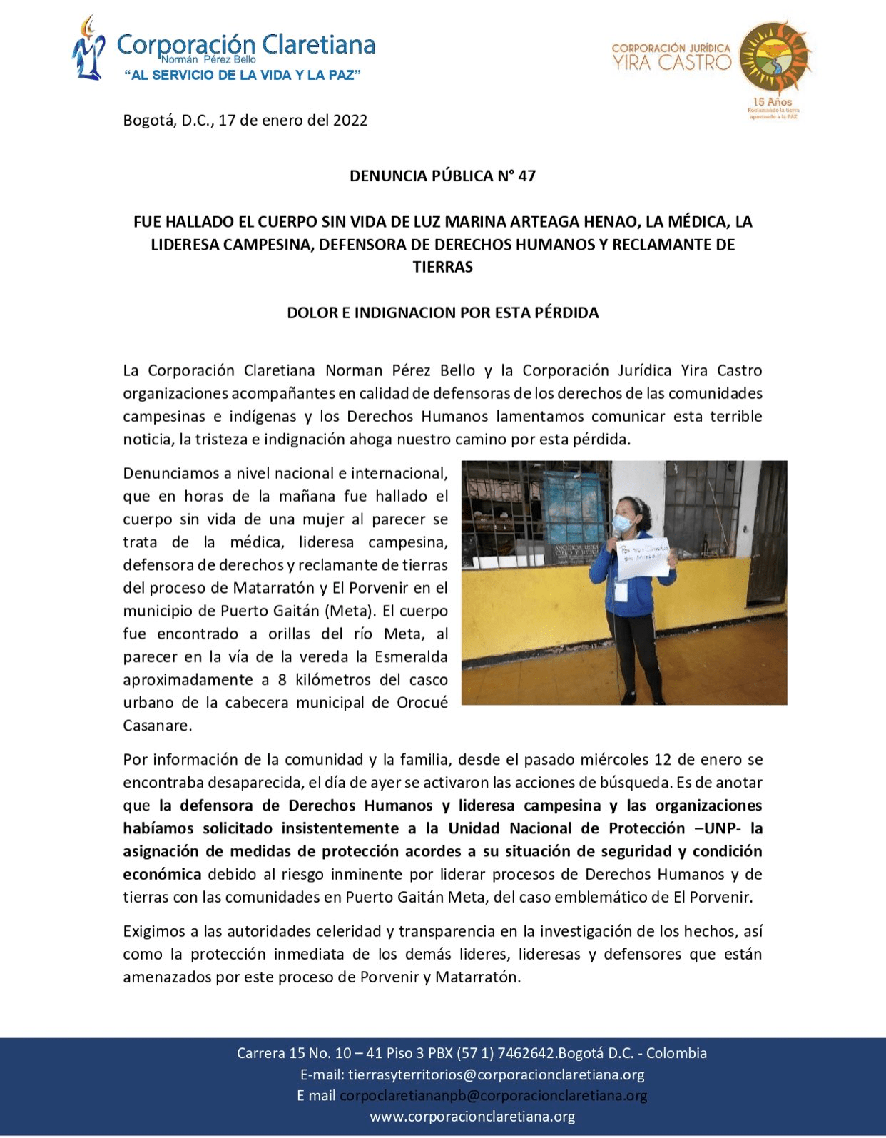 Comunicado Corporación Claretiana