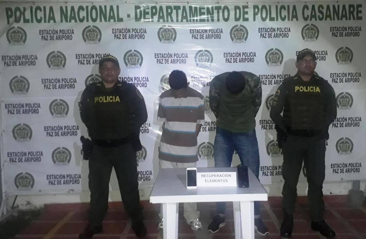 Capturados dos sujetos en Paz de Ariporo dedicados al hurto en la modalidad de atraco