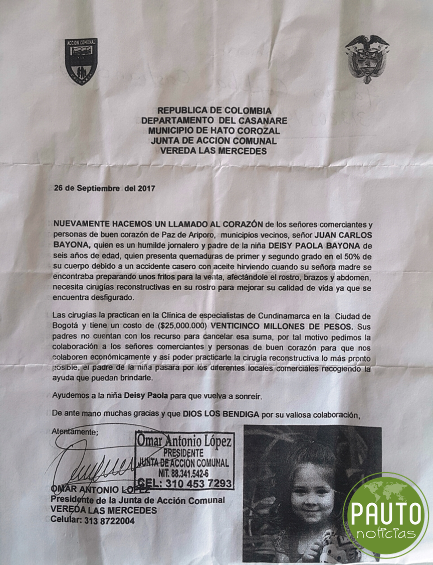 Con carta falsa de una JAC de Hato Corozal piden plata a comerciantes de Paz de Ariporo
