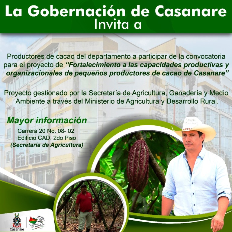 Gobernación de Casanare abre convocatoria para productores de cacao del Departamento