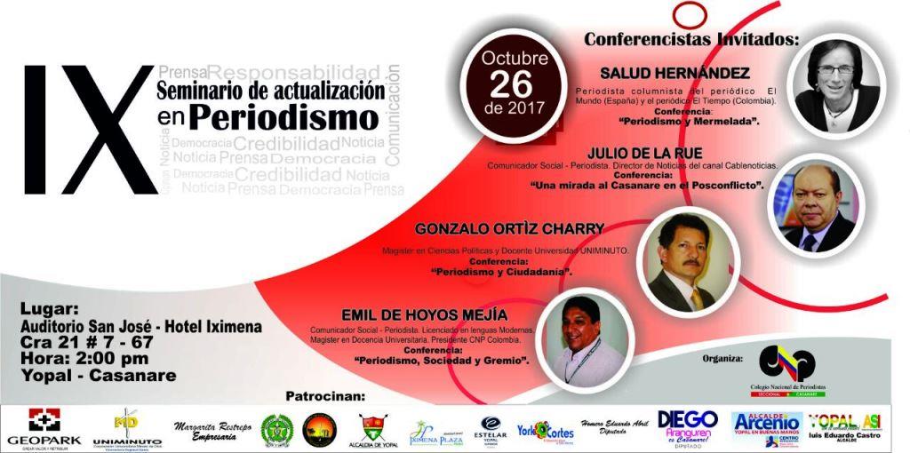 Todo listo para el IX Seminario de Actualización en Periodismo el próximo Jueves 26 y viernes 27 de octubre en Yopal, Casanare