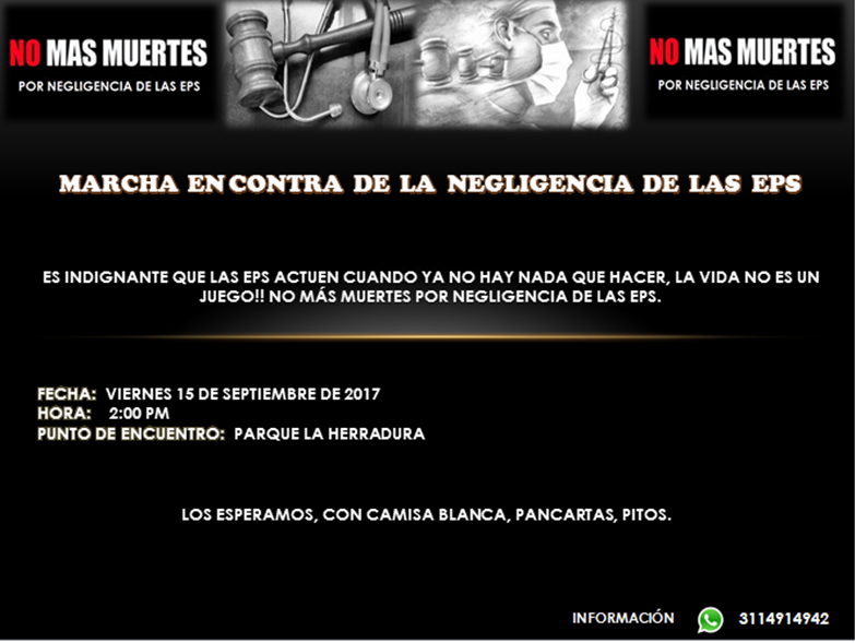 Esta tarde en Yopal marcha contra la negligencia de las EPS’s