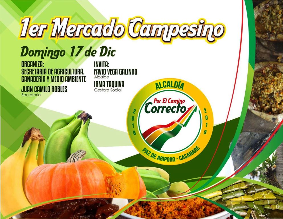 Este domingo 17 de diciembre se realizará en Paz de Ariporo el Primer Mercado Campesino