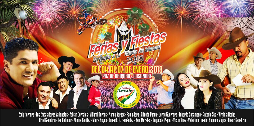 Del 4 al 7 de enero se llevarán a cabo las Ferias y Fiestas en honor a la virgen de Manare en Paz de Ariporo