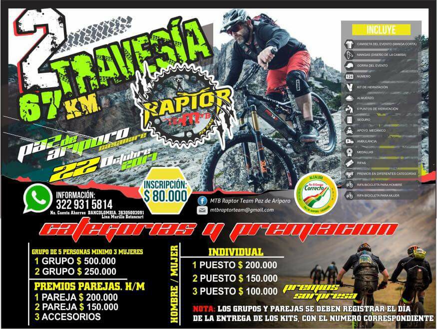 El club de ciclomontañismo Raptor Team realiza este domingo 22 de octubre su Segunda Travesía