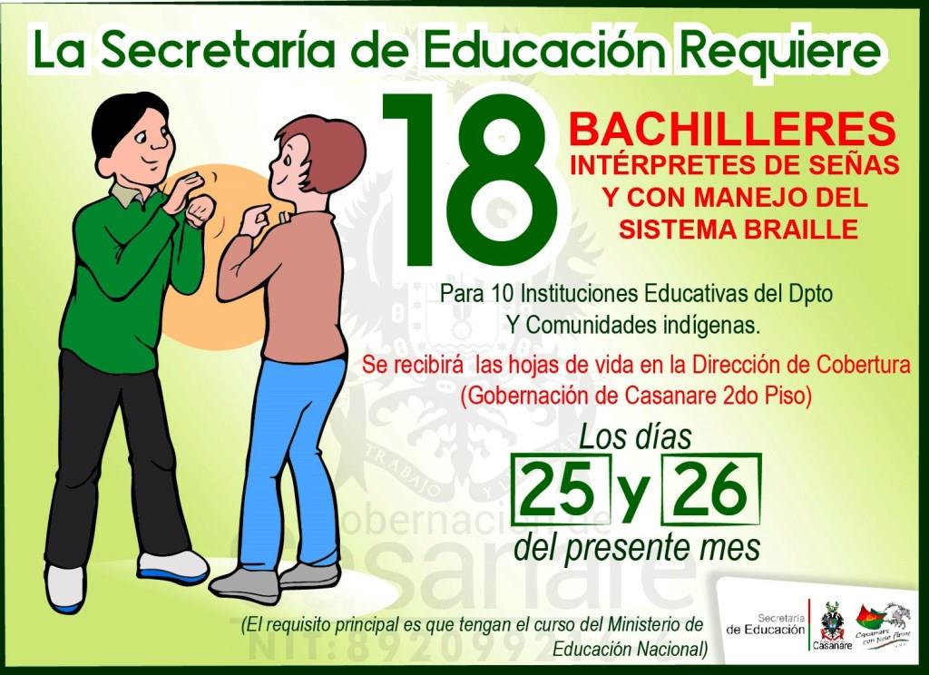 La Secretaría de Educación requiere bachilleres intérpretes de señas y con manejo del Sistema Braille