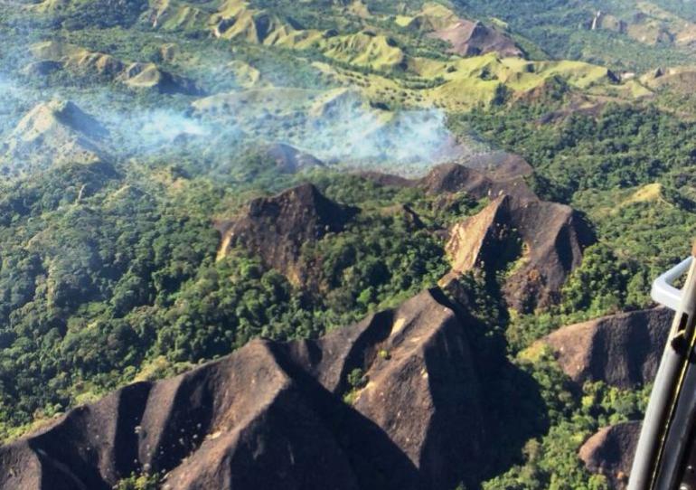 Fuerza Aérea hizo reconocimiento aéreo de incendio en el cerro Zamaricote